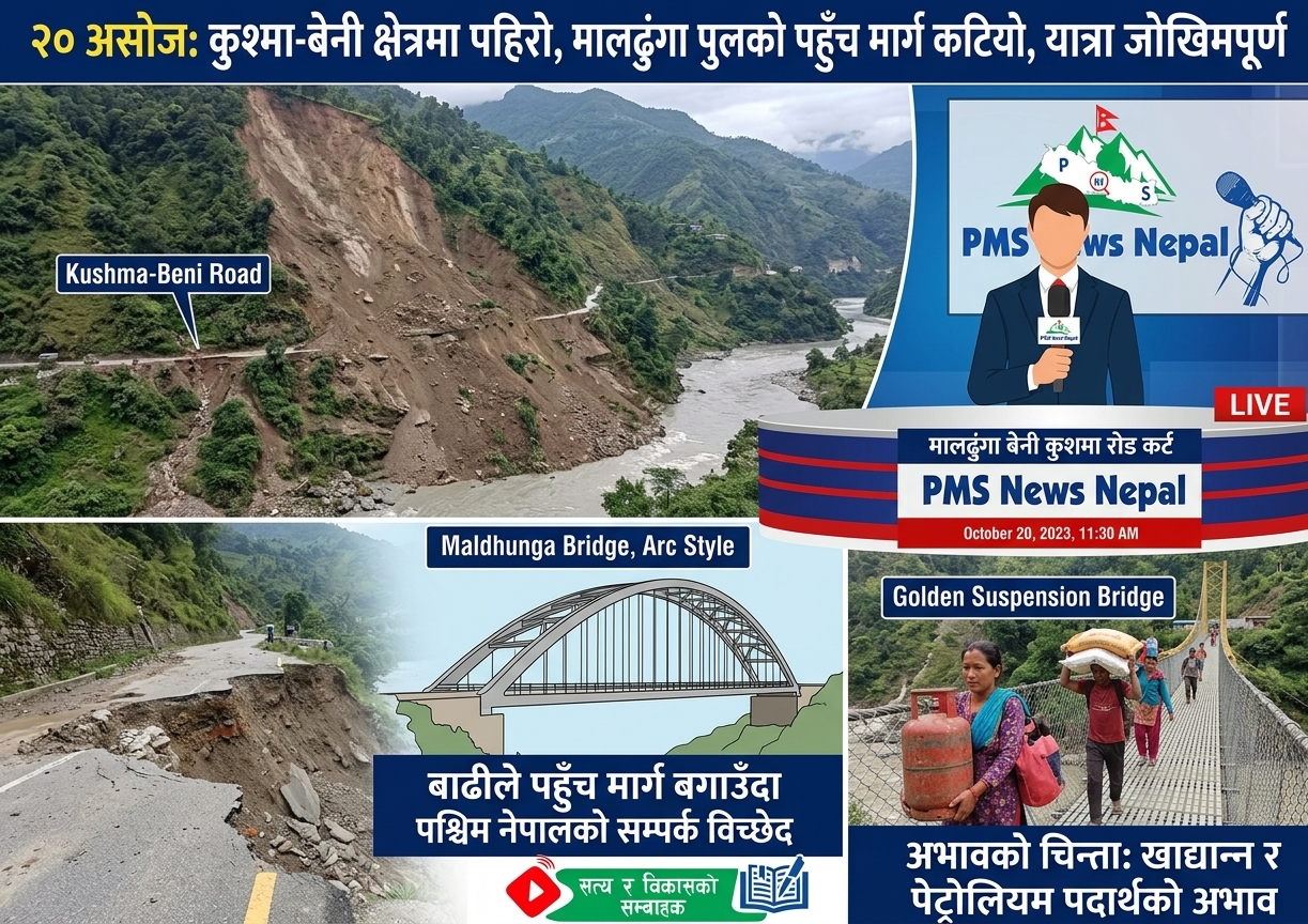Featured Image of the news article कुश्मा-बेनी खण्डमा पहिरोले सडक भत्काउनुका साथै ठूलो जोखिम बढाएको छ।