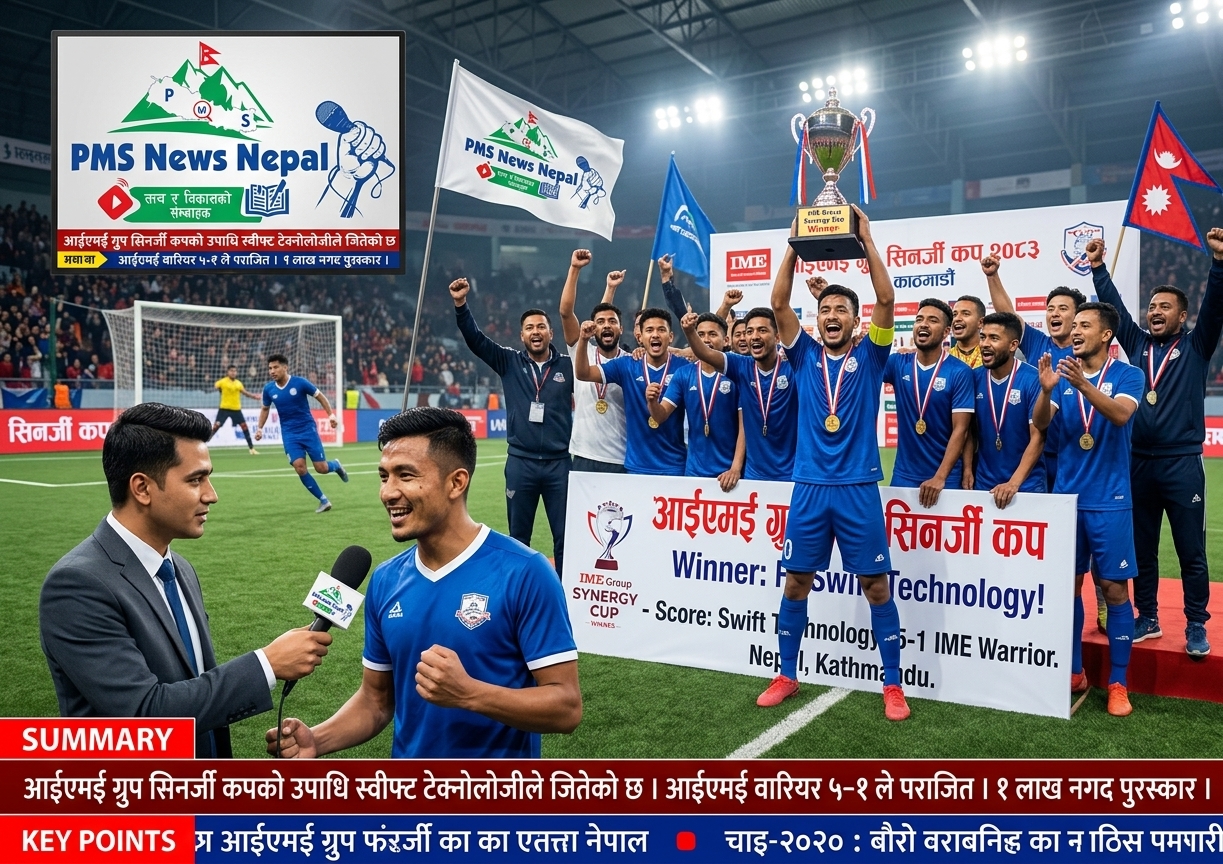 Featured Image of the news article आईएमई वारियरविरुद्ध ५–१ को फराकिलो जित निकाल्दै स्वीफ्ट टेक्नोलोजी विजयी बन्यो।