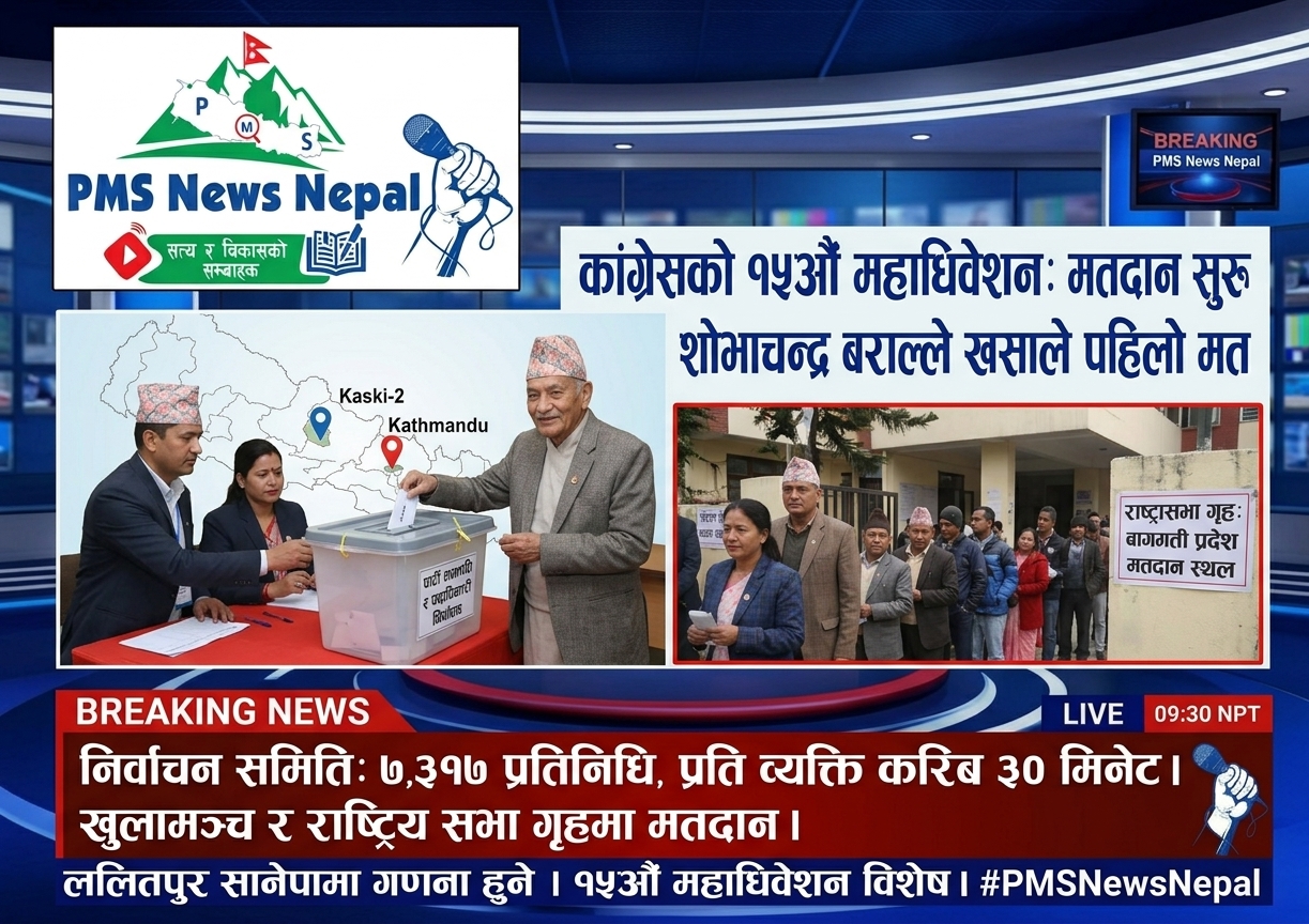 Featured Image of the news article नेपाली कांग्रेसको १५ औं महाधिवेशन: नयाँ नेतृत्वका लागि मतदान सुरु