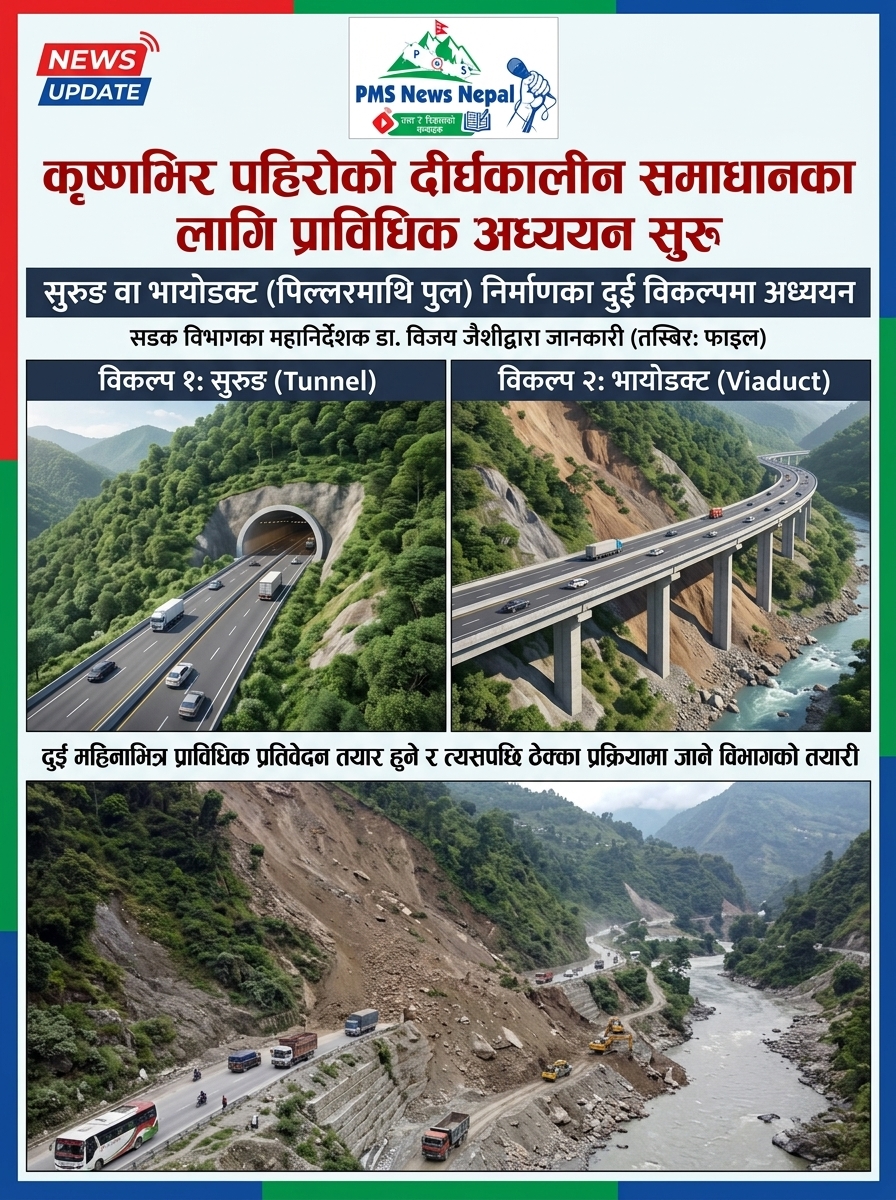Featured Image of the news article सडक विभागद्वारा कृष्णभिर समस्या समाधान गर्न दुई विकल्पको प्राविधिक अध्ययन सुरु