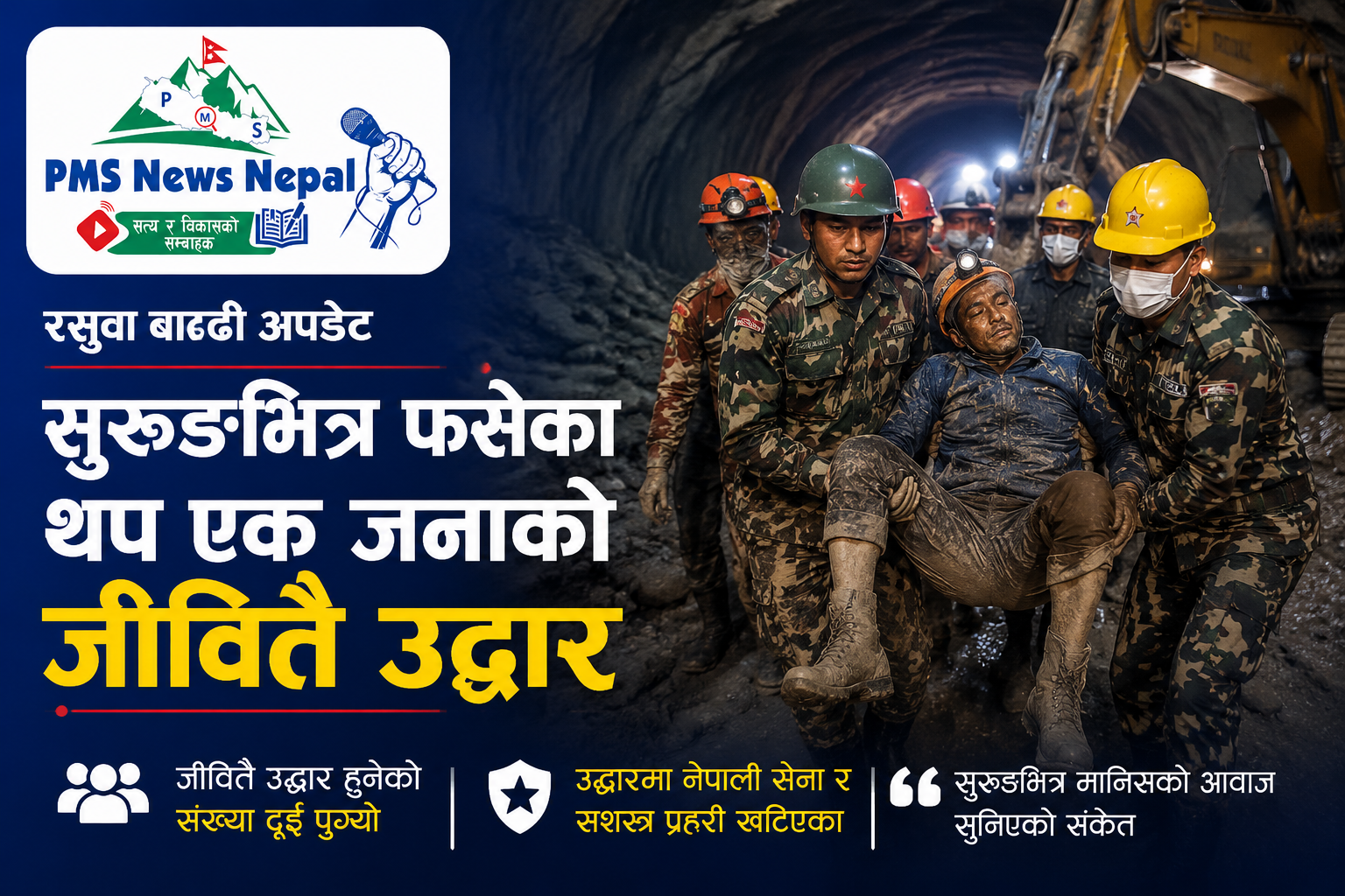 Featured Image of the news article सुरुङभित्रबाट थप एक जनाको जीवितै उद्धारसँगै उद्धार हुनेको संख्या दुई पुग्यो