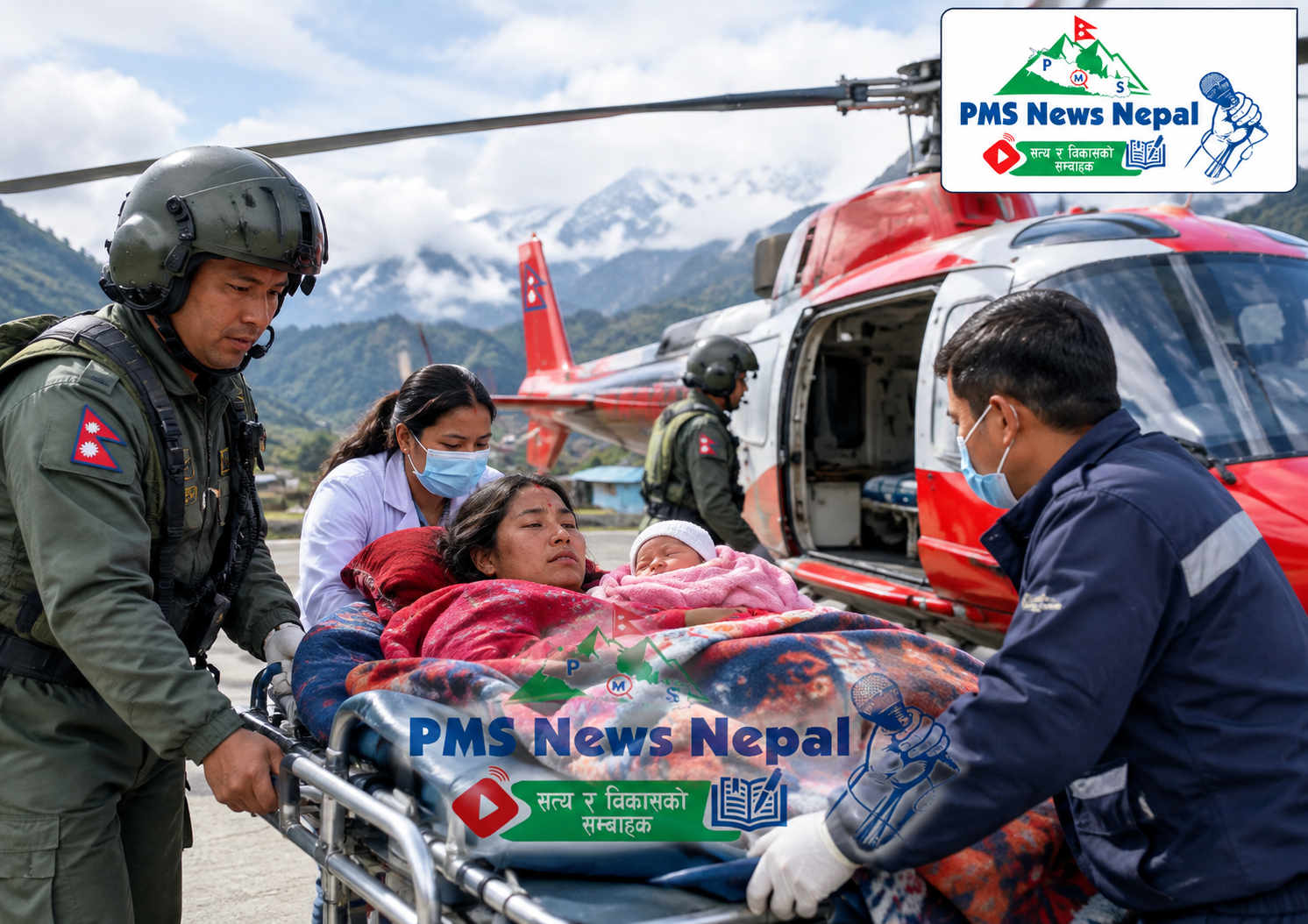 Featured Image of the news article रसुवामा सुत्केरी फुर्पु यामो र नवजात शिशुको हवाई उद्धार